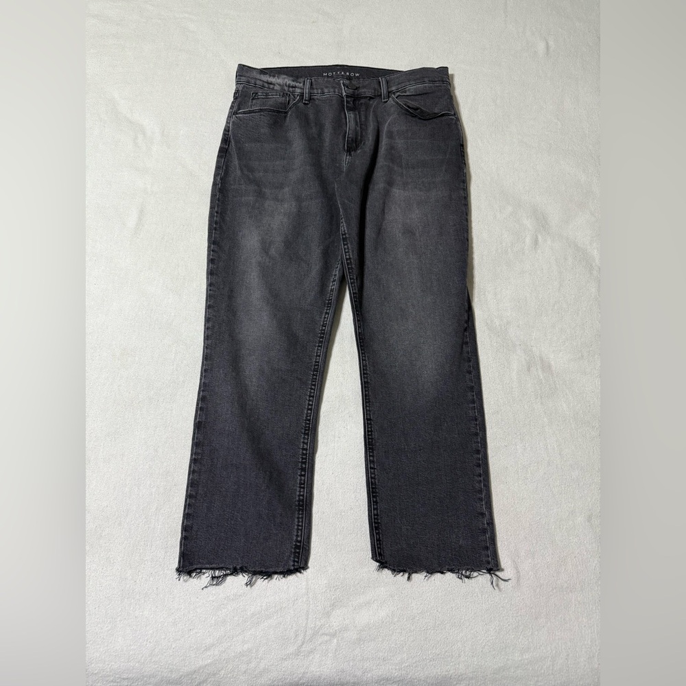 💲Mott and Bow Boyfriend Women’s Denim Jeans Gray Wash 31x25 Fray Hem Cropped‎